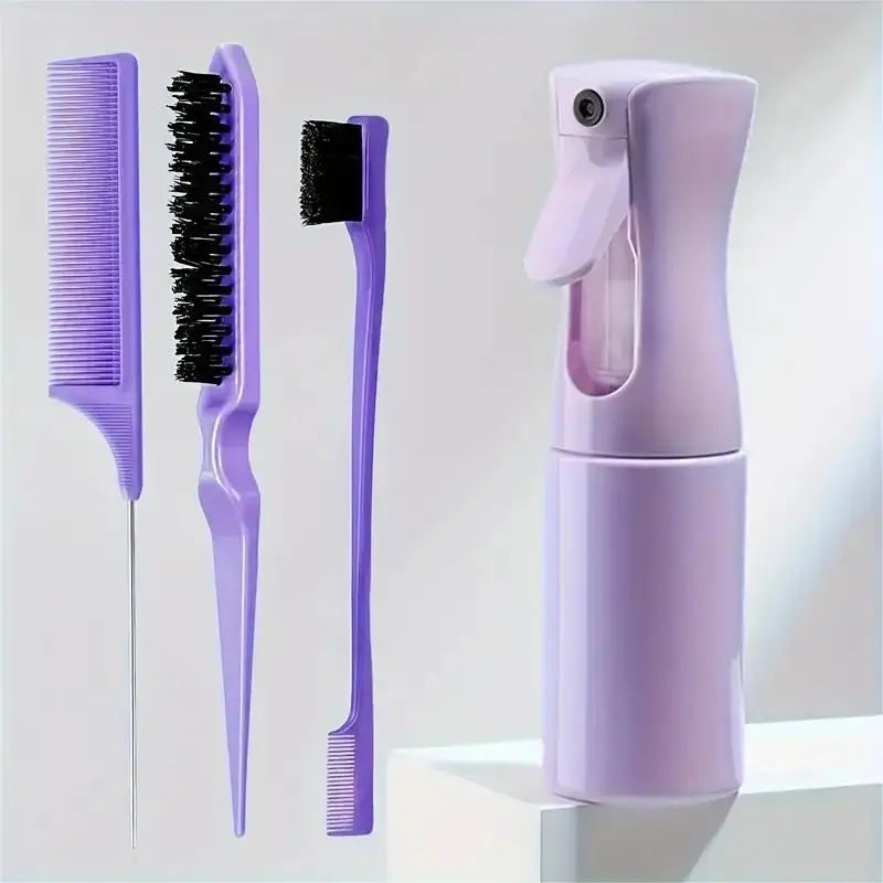 4-Piece Hairdressing Tools Set – Spray Bottle, Combs & Edge Brush