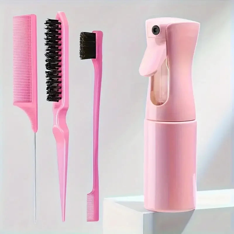 4-Piece Hairdressing Tools Set – Spray Bottle, Combs & Edge Brush