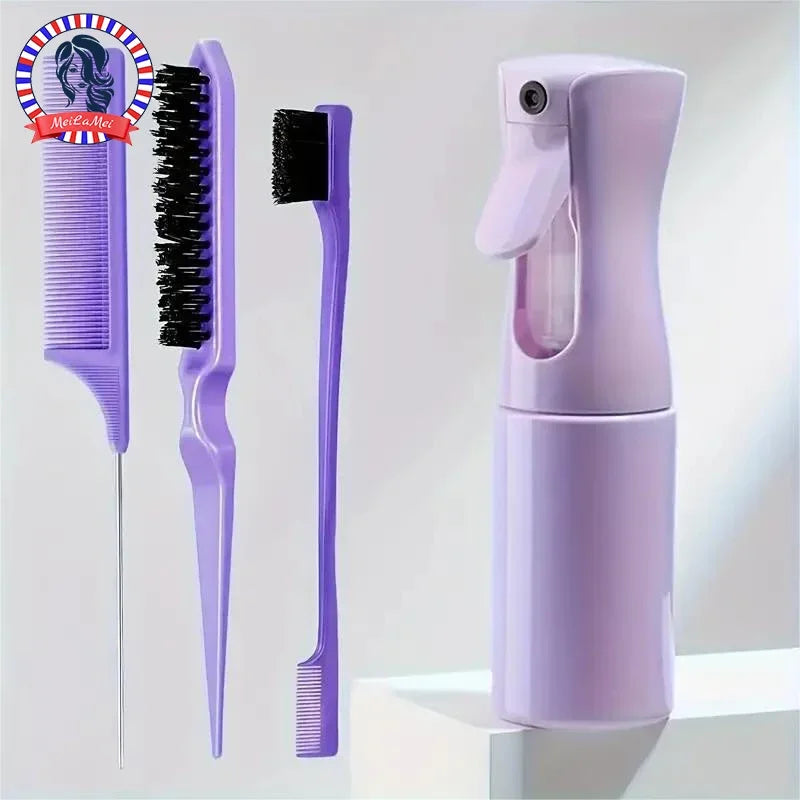4-Piece Hairdressing Tools Set – Spray Bottle, Combs & Edge Brush